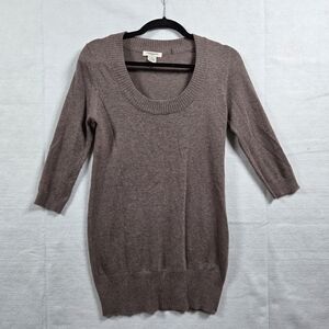 VERTIGO Rib Knit 3/4 Sleeve Sweater Scoop Neck Angora Wool Blend Size M